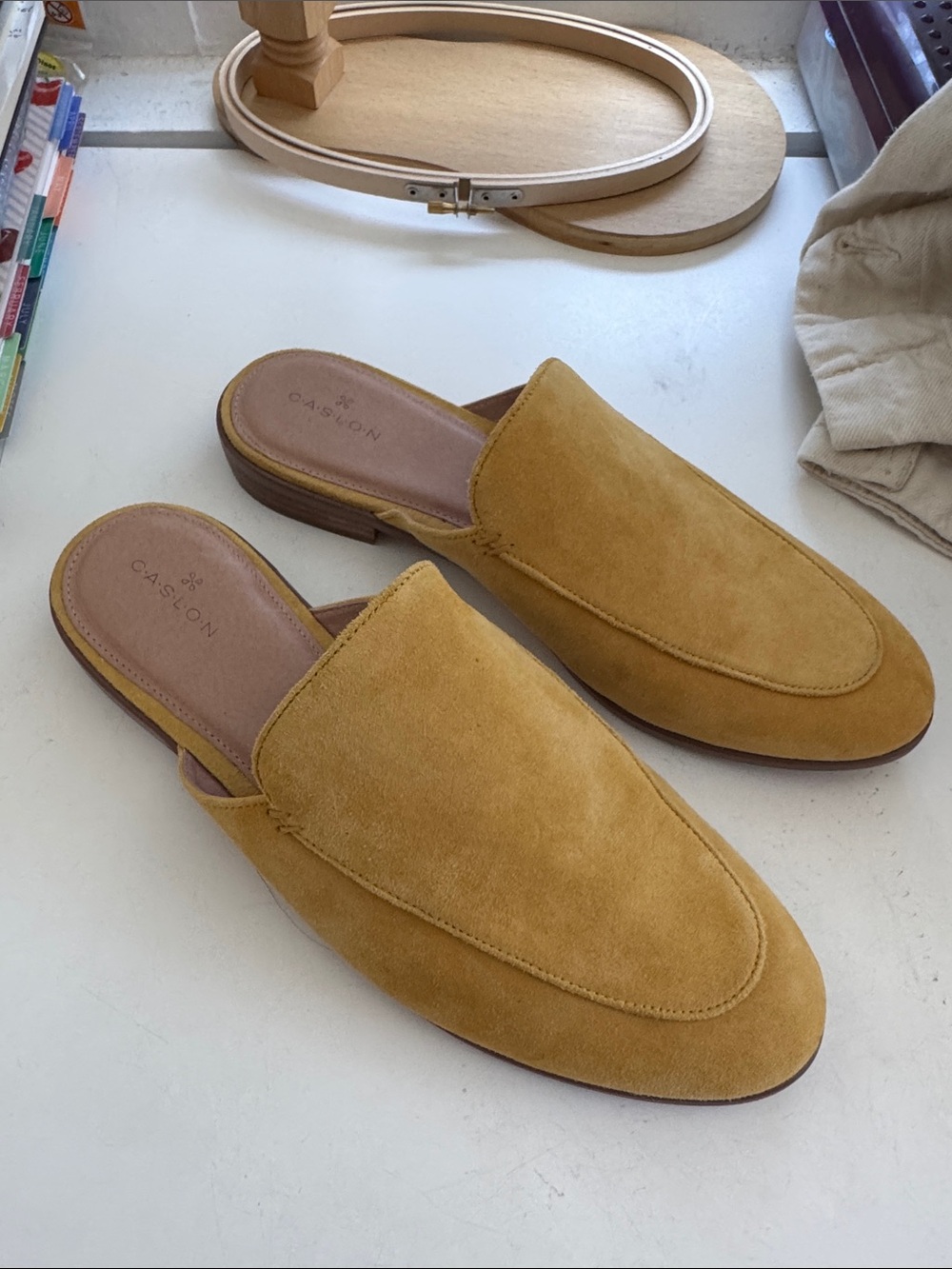 Caslon Suede Slip-On Mules in Mustard